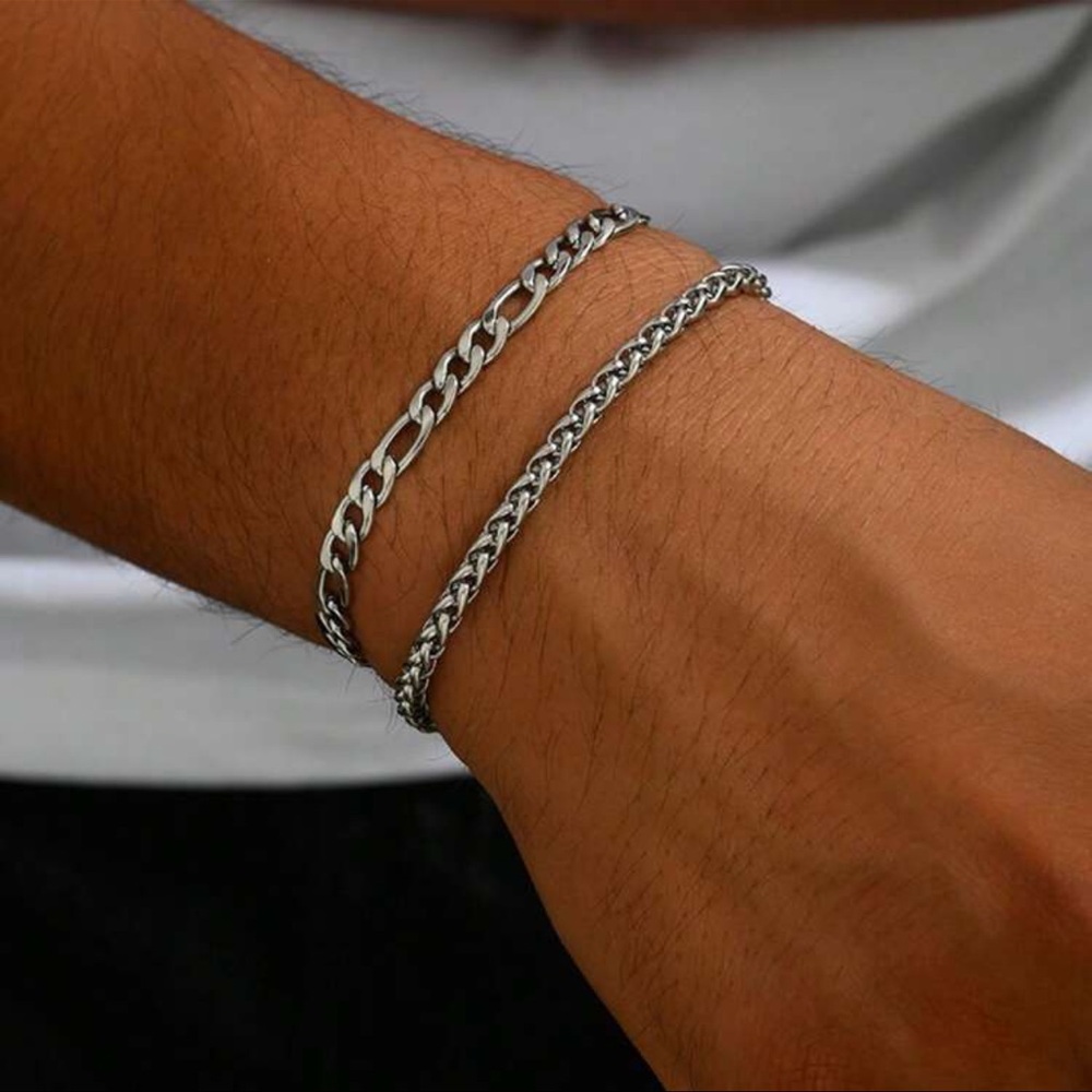 2pcs Set Simple Stainless Steel Bracelet For Men And Women Vacation Gift